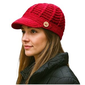 Lululemon Pink With Silver Crochet Brim Beanie Hat with Wooden Button